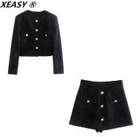 XEASY T Jacket Set 2 Piece Sets Women Skirt Fall Womens Fashion Black Single Breasted Jacket High-Waisted Skirt Suit