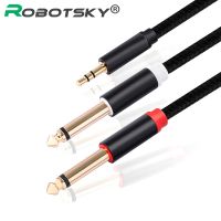 Kabel Audio 3.5Mm Ke Ganda 6.35Mm Aux Kabel 2 Mono 6.5 Jack Ke 3.5 Laki-laki untuk Telepon untuk Mixer Amplifier 6.35 Adaptor