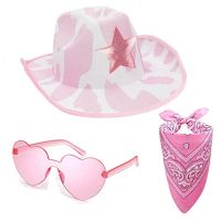 Pink Barrette Hat Pink Hat Hexagram-shape Cow Print Unisex Cowboy Hat Kids Western Cowboy Cowgirl Hat Cow Print Dropshipping