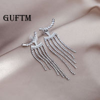 GUFTM 2023ใหม่หรูหราผู้หญิงต่างหู Rhinestone Fringe แขวน Zircon ต่างหูใหม่เงางานแต่งงานเครื่องประดับของขวัญ