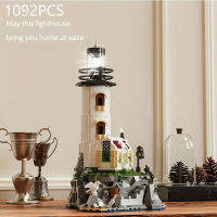 1092PCS Sea Island Electric Lighthouse Building Blocks Fisherman S Hut Light House Assembly Model Idea Decoration Children Gifts