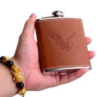 7oz Pocket Portable Stainless Steel Wine Whisky Pot Bottle Hip Flasks Drinker Alcohol Bottle With Leather Portable Drinkware