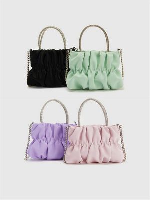 ☞♀ 2023 new UR bag rhinestone portable cloud bag elegant ladies pleated bag muse skirt chain messenger bag
