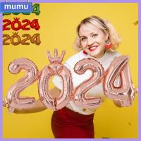 MUMU 3 sets 2024สำหรับปีใหม่ ลูกโป่งฟอยล์ หมายเลขหมายเลข โพลีโครมาติก ลูกโป่งสีเงิน ของใหม่ มงกุฎสยาม ของตกแต่งงานปาร์ตี้คริสต์มาส สวัสดีปีใหม่