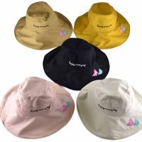 Hats Shop9 หมวกบัคเก็ต(Bucket) ปักลายผีเสื้อ มีสายรัดคาง D002