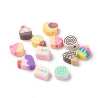 50pc Handmade Polymer Clay Beads Sweet Food Shape Mixed Color 8~12x8~10x5mm Hole: 1.6mm