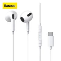 〖Undine earphone〗Baseus Type-C หูฟังมีสายอินเอียร์ด้านข้างเหมาะสำหรับ Huawei Mate 40 Samsung S21ชุดหูฟังพร้อมไมโครโฟน3.5มม. สำหรับ Huawei