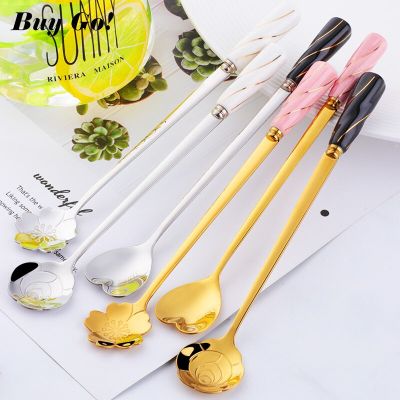 1PC Stainless Steel Ceramic Handle Lovely Milk Tea Spoon Creative Coffee Spoon Honey Dessert Ice Cream Spoon Kitchen Tableware Serving Utensils