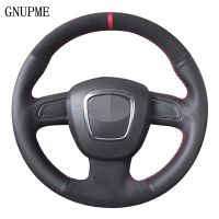 DIY Black Genuine Leather Suede Car Steering Wheel Cover for Audi A5 2008-2010 A3 (8P) 2008-2013 A6 (C6) A4 (B8) 2008-2010