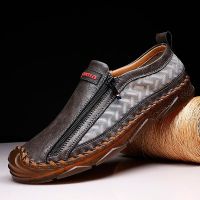 Genuine Leather Casual Shoes Mens Casual Loafers Adult Men Breathable Footwear Zip Male Business Sneakers High Quality Sewing