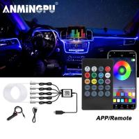 [ANYA Auto Parts] ไฟเส้น LED สำหรับติดภายในรถ6in1 ANMINGPU พร้อมรีโมตแอปไร้สายควบคุม RGB บรรยากาศไฟเบอร์ออปติกนีออน