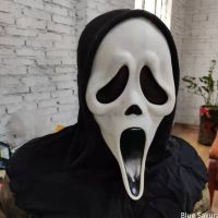 Ghost Scream Mask Party Ghost Face Mask With Black Cloth Hood Scary Cosplay Horror Masquerade Decoration Halloween Mask Adult Child Grim Reaper Monolithic Horror Ghost Mask Ghost Face Ghost Festival Mask Screaming MaskBlue Sakura