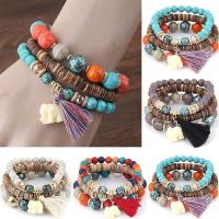 Women Fashion Wood Beads Boho Charm Bracelets Set Vintage Style Jewelry