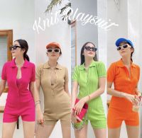 ส่งเร็ว Summer knit Playsuit ( ชุดจั๊มสูทขาสั้น+เสื้อครอปสายเดี่ยว)