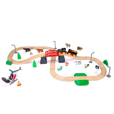 50pcs Forest Wooden Railway Set Electric Train Set Compatible with Other Wooden Tracks Gift for Child Kids Toy