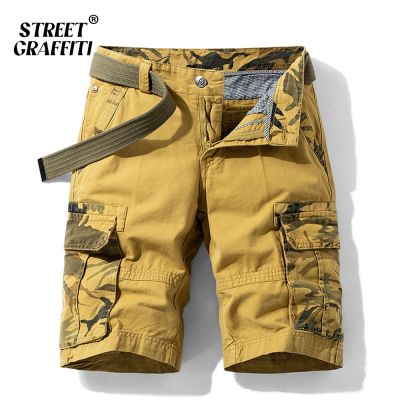 Cargo Shorts Men Spring Summer Breeches Cotton Bermuda Camouflage Denim Casual Multi-Pocket Pants Clothing Men’s Cargo Short