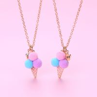 Luoluo amp;baby 2Pcs/Set Cute Ice Cream Plush Ball Best Friends Necklace Pendant Chain BFF Friendship Jewelry Gifts For Kids