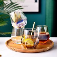 Party Wine Glasses Japanese Colored Geometry Creative Crystal Glass Cup Gold Rim Juic Wisky Copas De Cristal De Lujo Drinkware