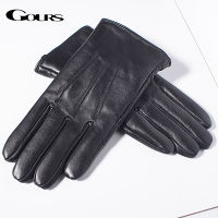 Gours Mens Genuine Leather Gloves Real Sheepskin Black Touch Screen Gloves Button Fashion Brand Winter Warm Mittens New GSM050