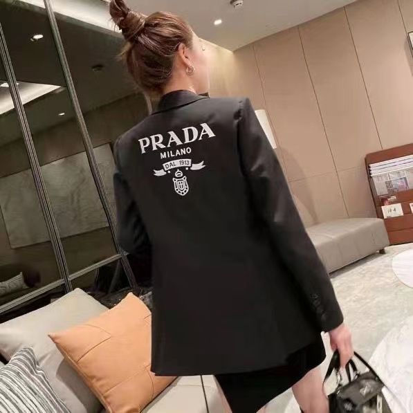 PRADA Áo Khoác Bộ Đồ Thêu Ve Áo Chữ Cái Phía Sau Mới 2022 Bộ Đồ Ga Châu Âu  Cho Nữ 