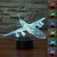 ❀♗❆ Plane Shape 3D Night Light 7 Colors Gradient Aeroplane USB LED Table Lamp Acrylic Home Decor
