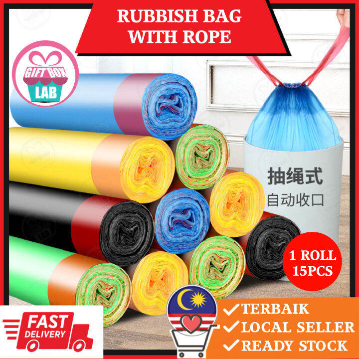 Automatic Closing Tie On Garbage Bag Bags With Rope Easy Pull 45cmx50cm