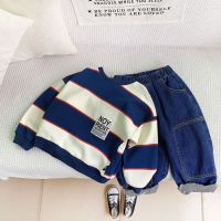 Childrens Sweater Baby Sweater Korean Version Fashionable Boy Long-sleeved Striped Sweater Childrens Clothing Cotton Clothes