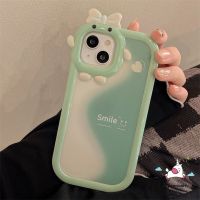 Smile Case Realme C33 9 8 8pro 7 8i 9pro + C25 C15 5 6i 9i 5S 5 7i C25s C12 C31 C21Y C30 C25Y C11 C35 C21 C2 C1 C3 C17สีเขียว Splicing น่ารัก3D ๆน้อยๆมอนสเตอร์เคสนิ่มสำหรับเลนส์