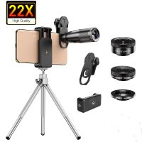 APEXEL New 4in1 22X Telescope zoom Lens Macro Wide Fisheye Lens HD Phone Camera Lens Kit With Remote Tripod for iPhone Samsung