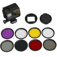 【LZ】●┇  Ruigpro-conjunto de acessórios 8 em 1 com 52mm para gopro hero 7 6 e 5 capa preta à prova dágua uv filtro vermelho e roxo para go pro 7