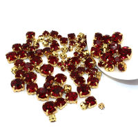 New 100pcsbag Mixed size Dark red glass strass Clothing loose beads gold base sewing Crystal rhinestones diy Wedding dress