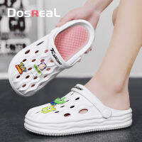 DOSREAL รองเท้าแตะสำหรับผู้หญิง,สไตล์เกาหลีพื้นรองเท้าหนาไม่ลื่น Sepatu Kebun รองเท้าปลายปิดสำหรับสตรีฤดูร้อนรองเท้าชายหาดระบายอากาศได้ดี