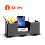 I know Creative leather stationery wooden pen holder