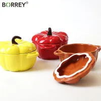 BORREY ชามชามขนมหม้อเซรามิคสำหรับตุ๋นสุดสร้างสรรค์,ชามทรงฟักทองโถใส่ขนมผลไม้ภาชนะใส่อาหาร