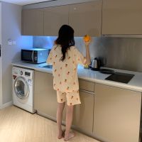 Cute Orange Fruit Print Summer Pajamas Set For Women Girls Short Sleeve Loose Casual Sleepwear T-Shirts and Shorts Pjs Homewear