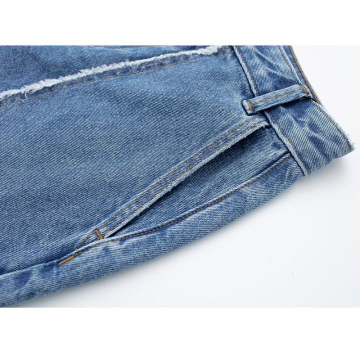 traf-2023กางเกงขาสั้นผ้ายีนส์สำหรับผู้หญิงสีฟ้าเอวสูงกางเกงขาสั้นผู้หญิงเป็นฝอยฤดูร้อนกางเกงขาสั้นผู้หญิง-y2k-streetwear-กางเกงยีนส์กางเกงขาสั้นผู้หญิง