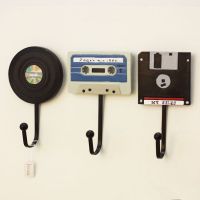 3pcs Tape Disc and CD design Wall Hook Iron Coat Hanger Hand-painted Resin Hook High Quality Key Hanger Home Decoration Picture Hangers Hooks