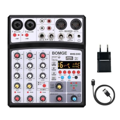 4-Channel Audio Sound Mixer Portable Sound Mixing DJ Console USB Interface MP3 Computer Input 48V Phantom Power Monitor For Home