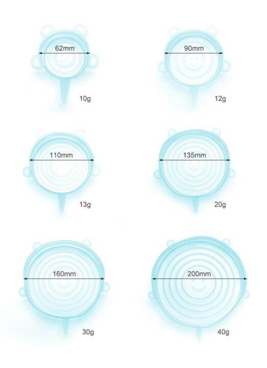 ฝาครอบซิลิโคนอาหารอเนกประสงค์ฝาปิดซิลิโคนยืด6ชิ้นฝาหม้อซิลิโคนอาหารสดผ้าคลุมไมเครเวฟห้องครัว