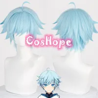 Genshin Impact Chongyun Cosplay Wig Unisex 30Cm Ice Blue Wig Cosplay Anime Cosplay Wigs Heat Resistant Synthetic Wigs Halloween