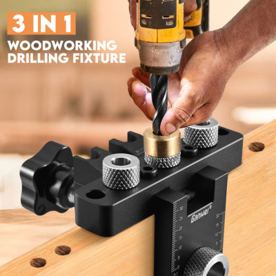 3 in 1 Woodworking Drilling Jig Dowelling Jig Kit, 8/10/15mm Pin Fixture Puncher Locator Dowel Drill Guide Kit with 4 Drill Bits