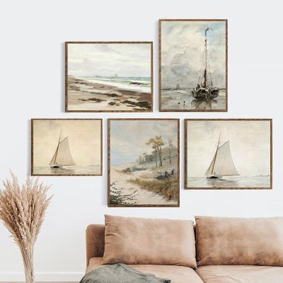 ◇✤♛ Vintage Seascape สีน้ำบนผ้าใบโปสเตอร์ Coastal Art พิมพ์ Gallery ภาพผนังศิลปะสำหรับห้องนั่งเล่นตกแต่งบ้าน