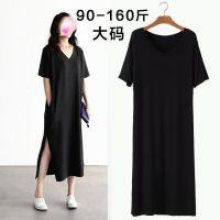 [COD] Modal long womens summer new slit V-neck pocket dress plus size fat mm loose and thin