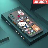 เคส JIUMOO สำหรับ Realme 3 3i 3 Pro,เคสลายการ์ตูนน่ารักฮัลโหลคิตตี้บางขอบสี่เหลี่ยมด้านข้างดีไซน์ใหม่กันกระแทกมีน้ำค้างแข็งโปร่งใสแข็งเคสมือถือปลอกซิลิโคนคลุมทั้งหมดเคสป้องกันกล้องนุ่ม