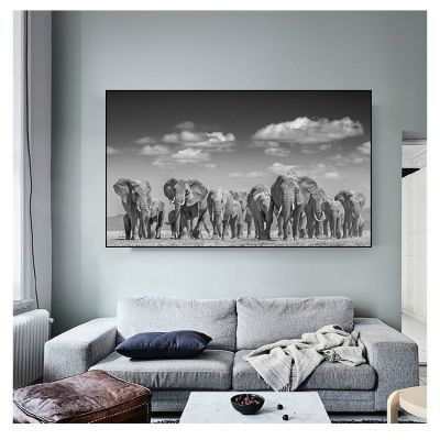 ภาพฝูงช้างแอฟริกาผ้าใบวาดภาพศิลปะบนผนังสำหรับห้องนั่งเล่นการตกแต่ง Cuadros 0717สมัยใหม่