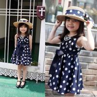 2016 New Stylish Kids Toddler Girls Princess Dress Sleeveless Polka Dots Bowknot Dress! Top quality navy  by Hs2023