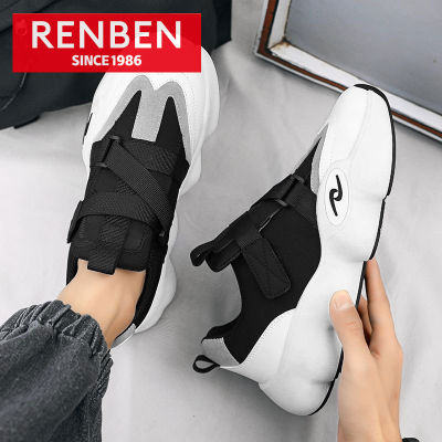 รองเท้าผ้าใบผู้ชายแฟชั่นรองเท้าลำลอง RENBEN รองเท้าผ้าใบสุดชิคพิมพ์ลายทางมีเบอร์รองเท้าผ้าใบนักเรียนสไตล์แฟชั่นเกาหลีระบายอากาศใส่สบาย