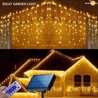 Solar Wedding Decor Icicle Light Outdoor Camping LED Curtain Icicle String Led Street Garland Light 10m Droop 0.8m for Garden