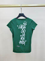 2022 New Letter Print V-neck Green T-shirt Women Short Sleeves T-shirt