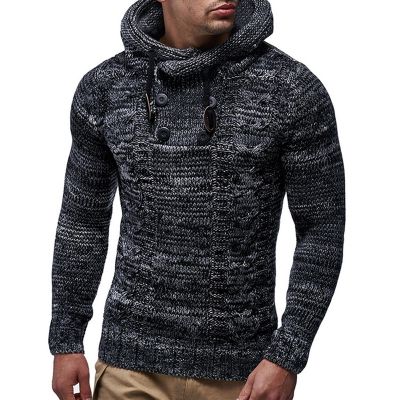 Mens Fashion Solid Color Knit Hooded Sweaters 2021 New O-Neck Long Sleeve Slim Fit Pullover Tops Autumn Winter
